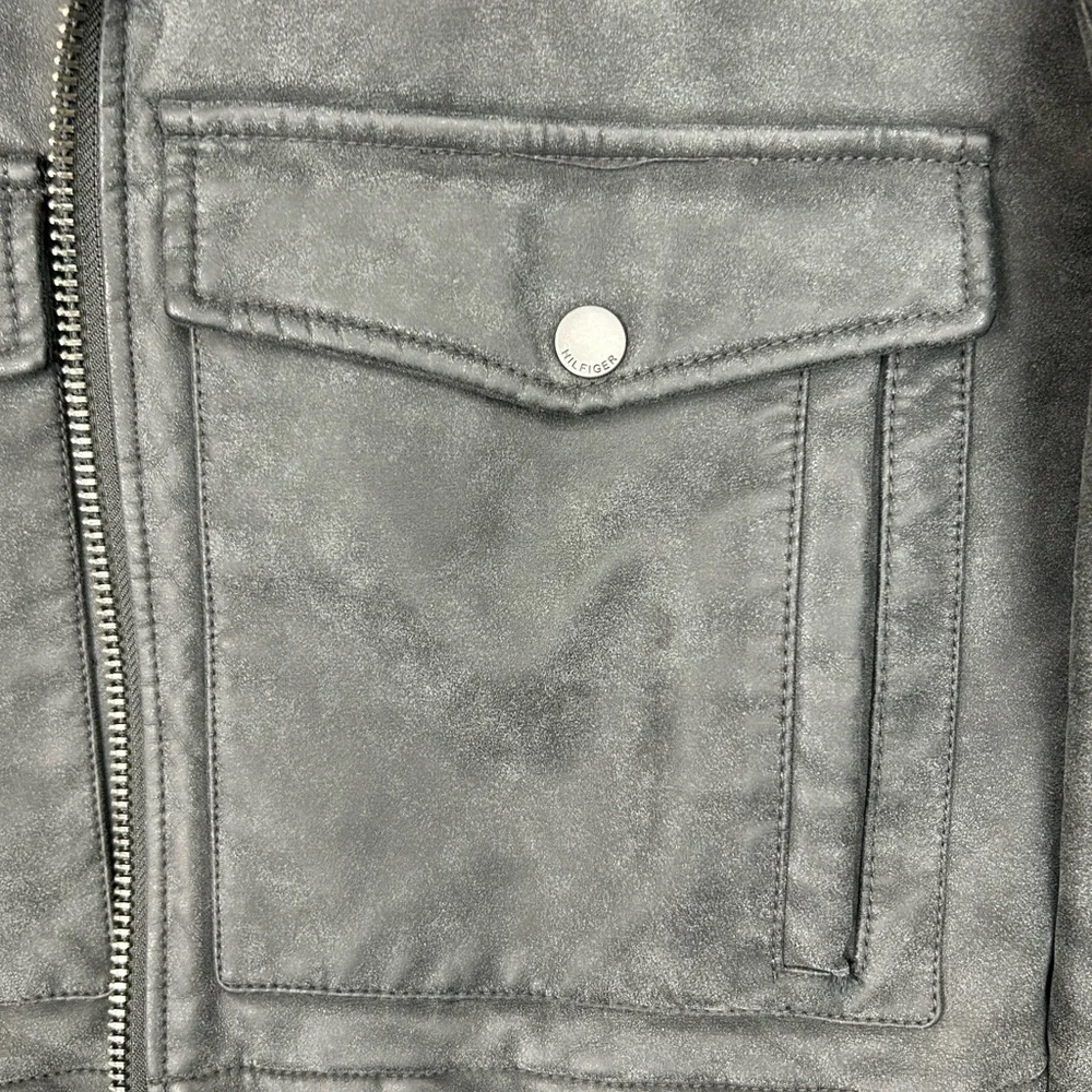 Tommy Hilfiger Men's‎ Faux Leather Moto Jacket Removable Collar